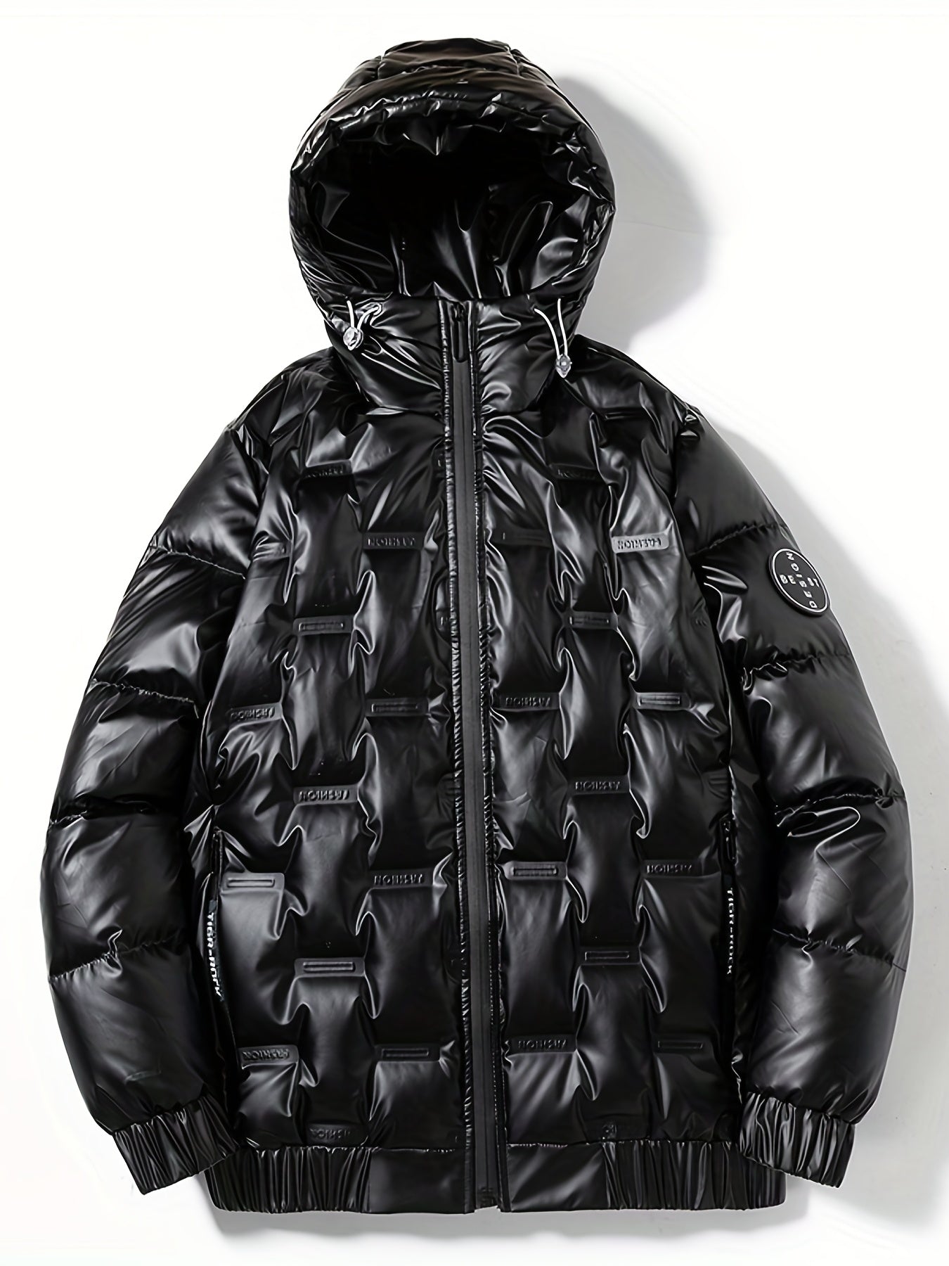 Men's Lightweight Hooded PU Puffer Jacket for Winter