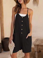 Casual Solid Button Front Overall Jumpsuit for Women