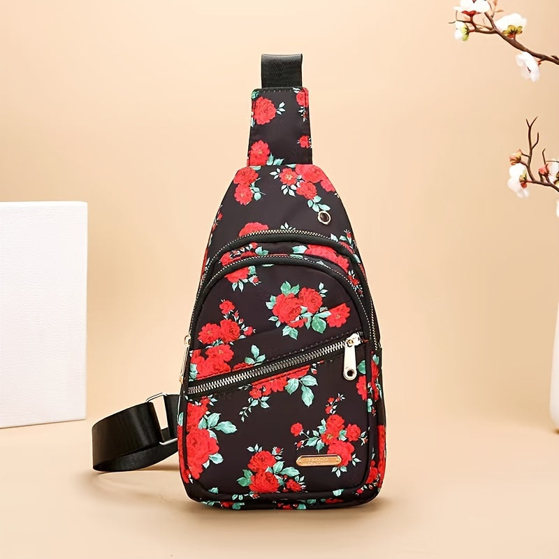 Floral Pattern Sling Backpack Chest Bag Oxford Cloth Crossbody Bag