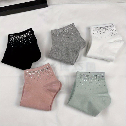 Women's Rhinestone Decor Crew Socks - Soft & Warm Short Stockings
