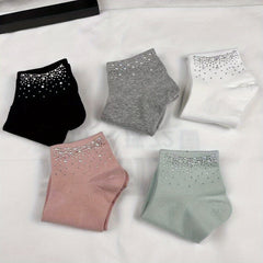Women's Rhinestone Decor Crew Socks - Soft & Warm Short Stockings