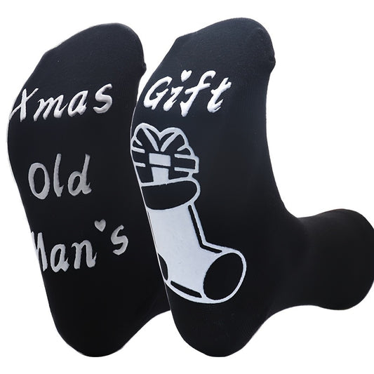 Christmas Socks Mid Calf Cotton Anti Slip Letter Socks With Gripper