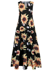  Sunflower Print Tank Maxi Dress Women's Plus Casual Long Dress
