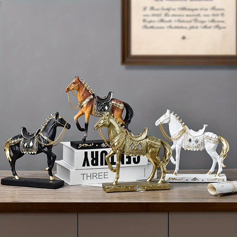 Modern Horse Figurine Decor with Detailed Saddle & Tack