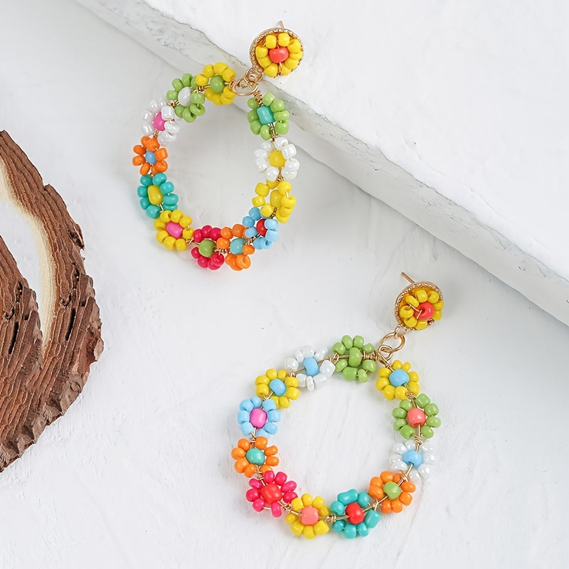 Bohemian Hoop Earrings Beaded O Shape