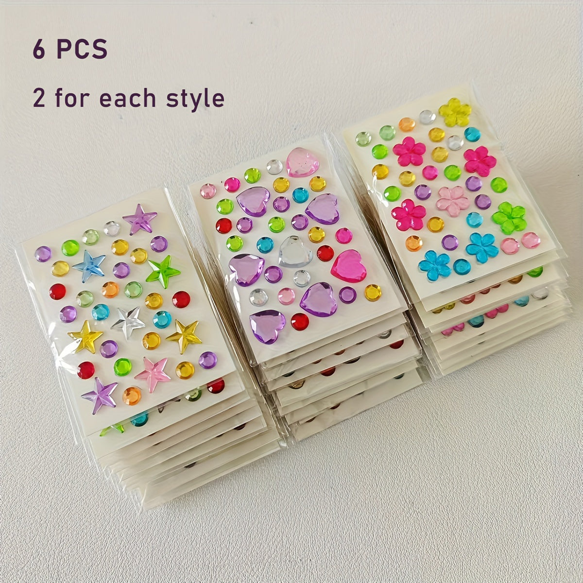 12pcs Mini Heart And Star Diamond Stickers Bright Acrylic Floral Decals