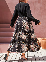 Floral Print Maxi Dress with Flounce Sleeves and Belt