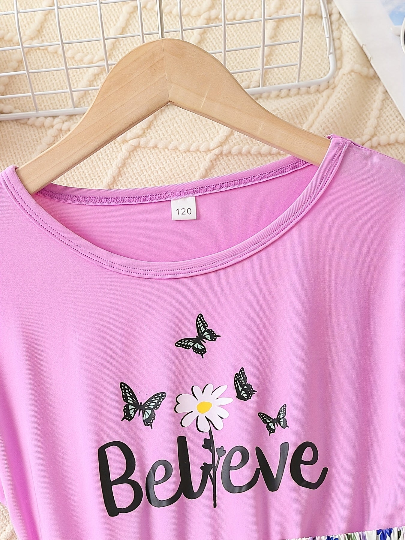 Girls Butterfly & Flowers Graphic Batwing Sleeve Princess Dress