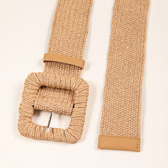 Bohemian Woven Belt Square Buckle Elastic Waist Belt