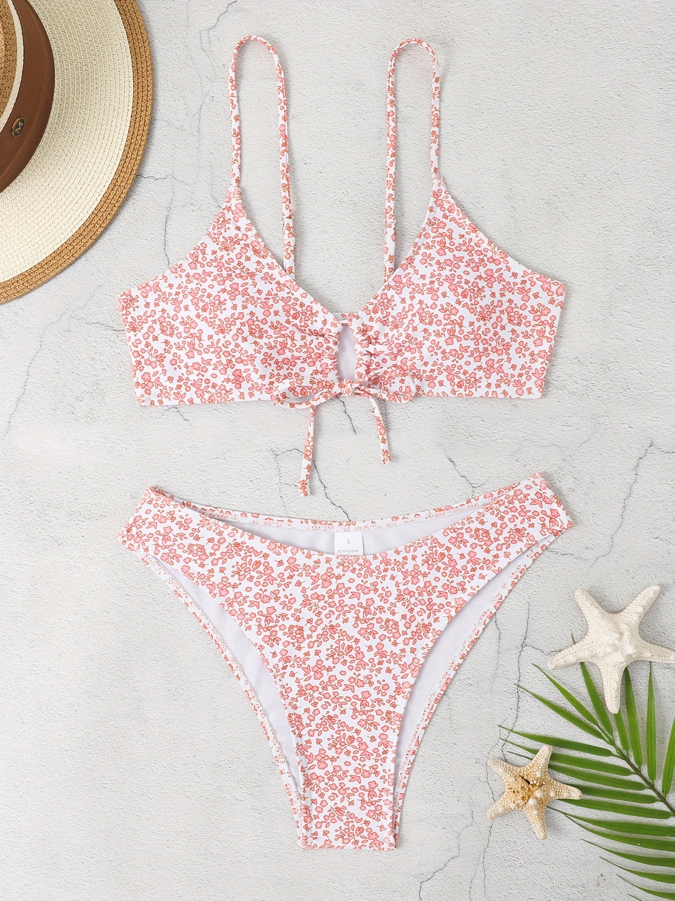 Floral Drawstring Bikini Set High Cut Two Piece Swimsuit