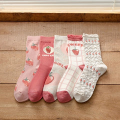 Strawberry Print Socks Comfy Mid Tube Women's Stockings