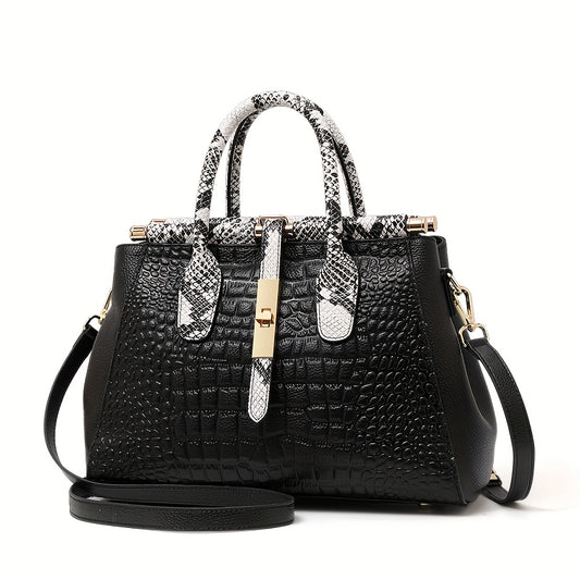 Stylish Snake Pattern Women's Handbag with Golden Tone Hardware