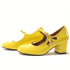 Women's Block Heeled Shoes Comfortable Closed Toe Buckle Strap Heels