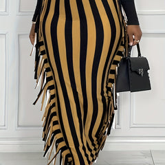  Stripe Print Tassel Trim Bodycon Skirt
