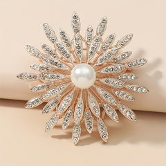 Double Layer Flower Brooch Pin Faux Pearls Ladies Accessory