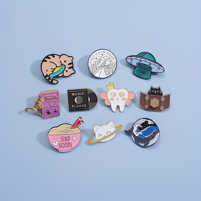 8pcs Animal Brooch for Men Creative Cartoon Geometric Small Gift Accessories
