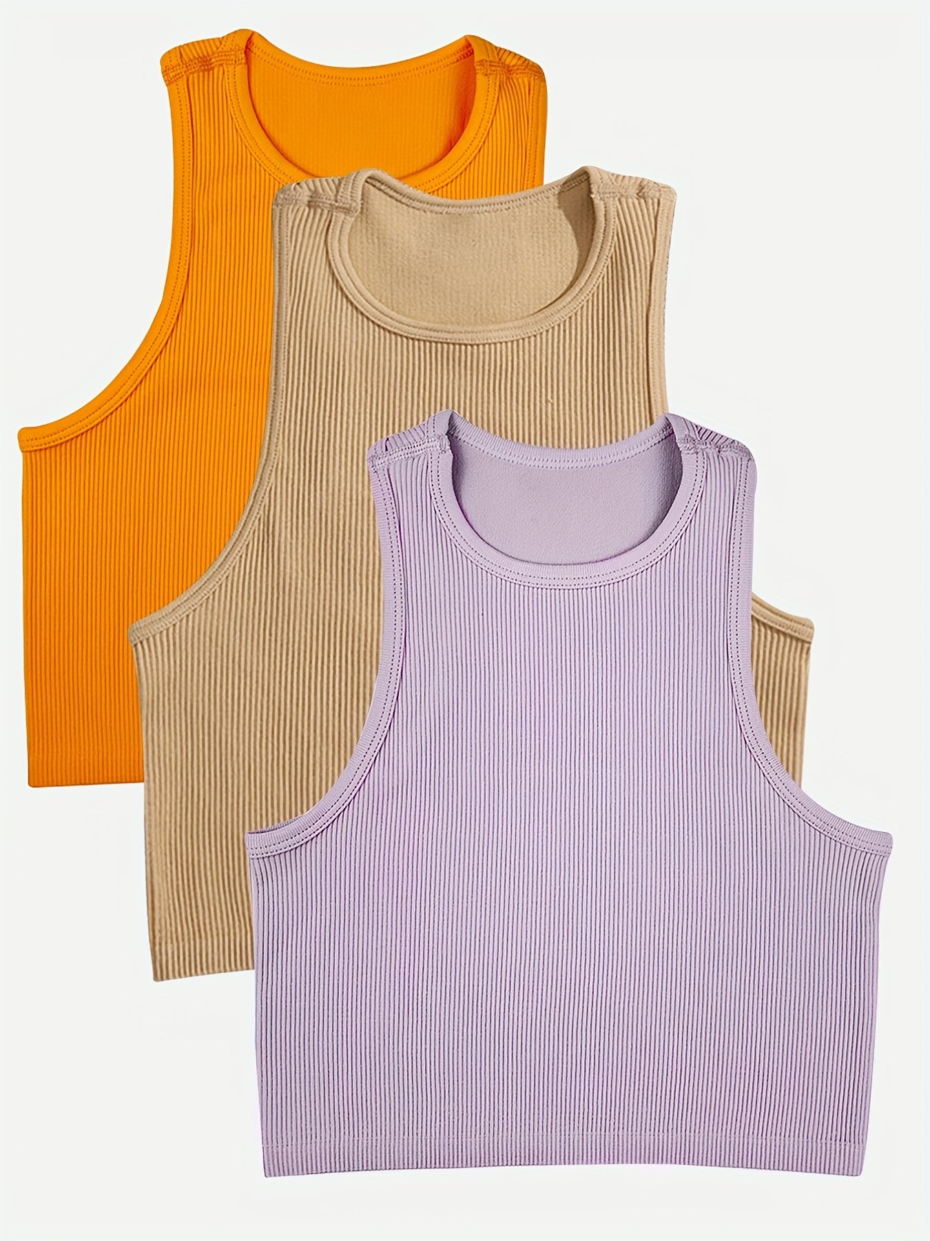 3 Pcs Sleeveless Ribbed Tank Top for Women's Activewear