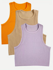 3 Pcs Sleeveless Ribbed Tank Top for Women's Activewear