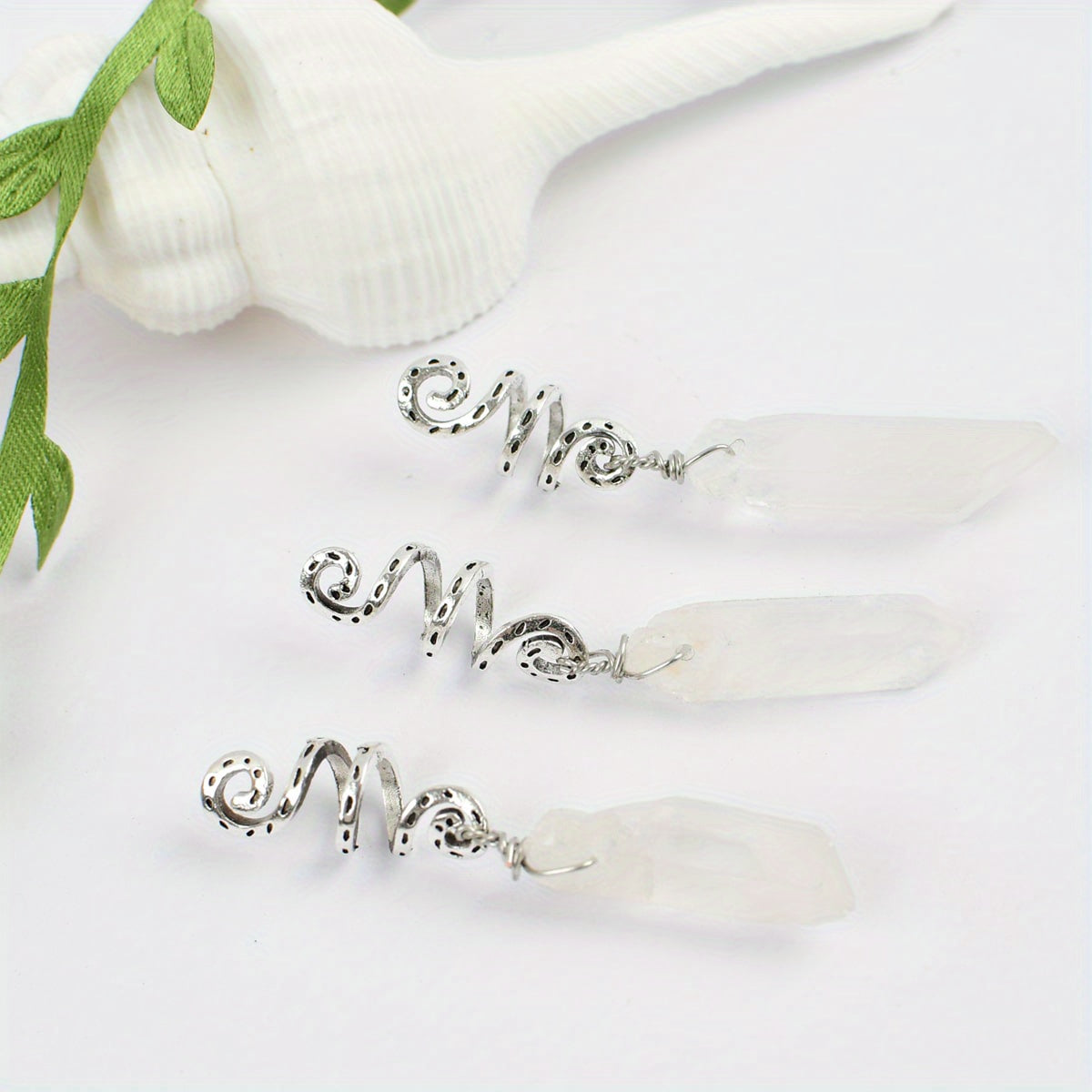 3pc Natural Crystal Swirl Bead Hair Ring Charm Hair Accessories