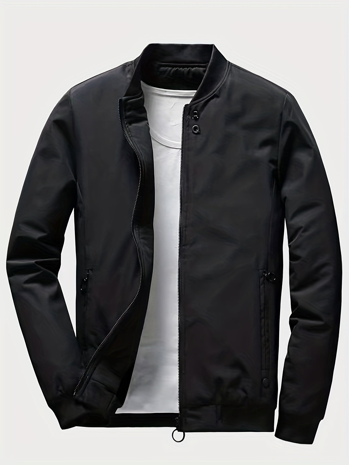 RQ Zipper Long Sleeves Jacket Stand Collar Windproof Slim Fit