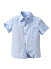 Boys Fish Print Striped Button Short Sleeve Shirts