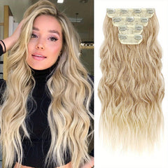 4pcs Dark Blonde Light Blonde Ends Clip In Hair Extensions Soft Synthetic