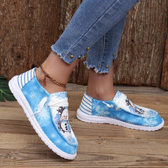 Christmas Snowman Print Low Top Sneakers Lightweight Casual Walking Shoes