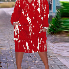  Tie Dye Long Sleeve V Neck Midi Dress