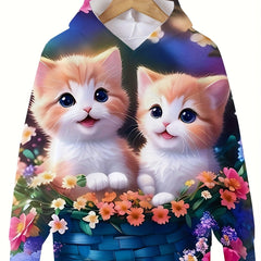 Adorable Kitten Crew Hooded Sweatshirt Long Sleeve Pullover