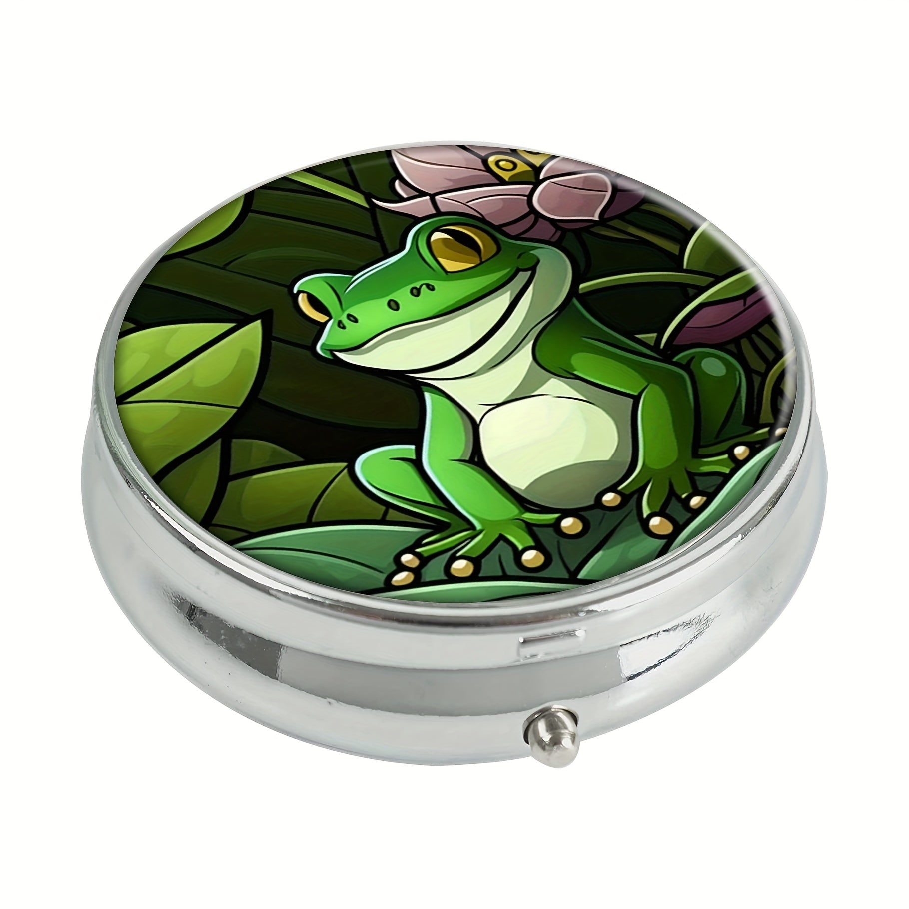 Frog Round Pill Box 3 Compartment Mini Portable Travel Organizer Pill Case