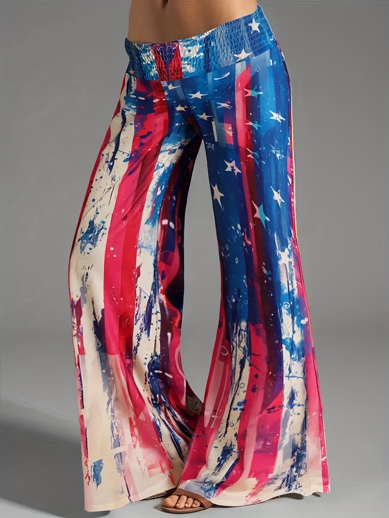  Flag Print Elastic Flared Leg Pants
