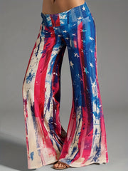  Flag Print Elastic Flared Leg Pants