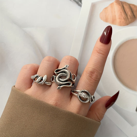 Punk Style Vintage Snake Pattern Zinc Alloy Adjustable Cuff Ring