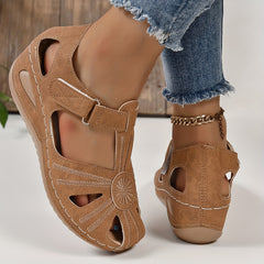 Women's Hollow Out Wedge Sandals - Hook & Loop Fastener