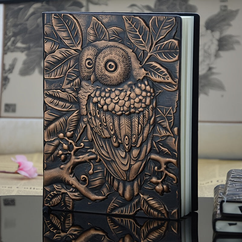 Vintage Embossed PU Leather Notebook Owl Patterned A5 Notebook