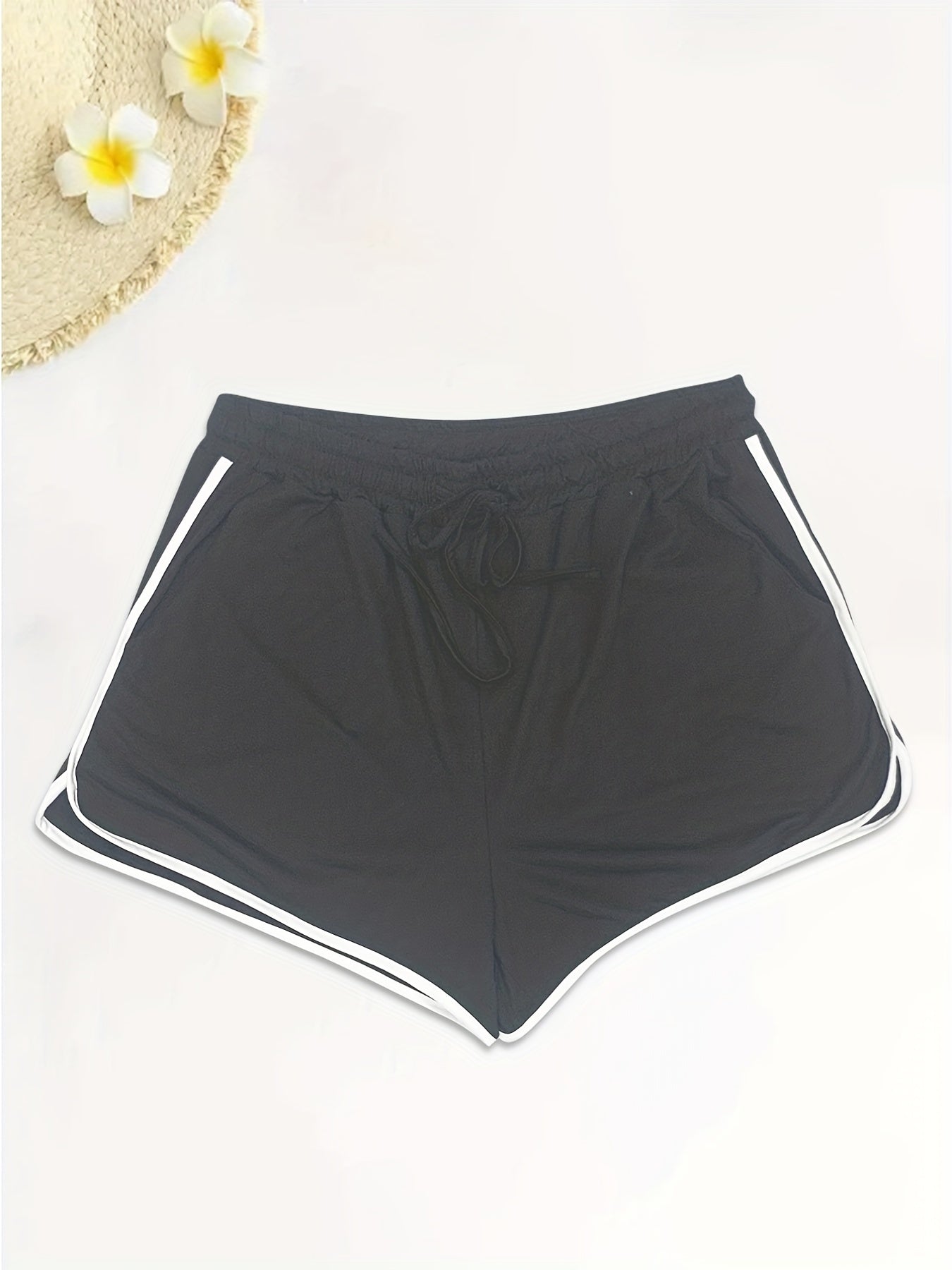 Sporty High Rise Plus Size Shorts with Drawstring Waist