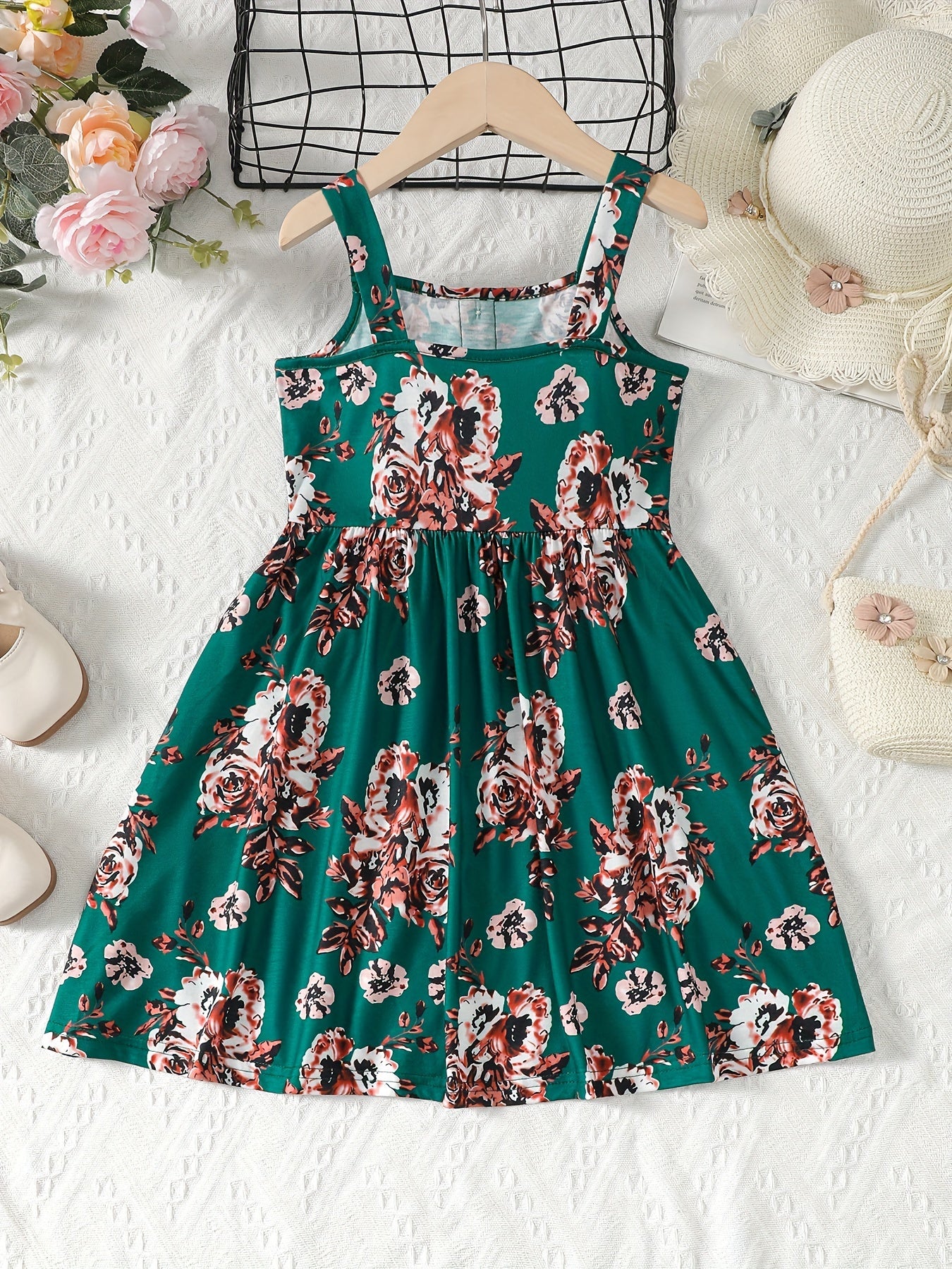 Girls Striped Button Front Summer Cami Dress with Pockets