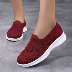 Women's Breathable Knit Flat Shoes Lightweight Low Top Slip On Shoes