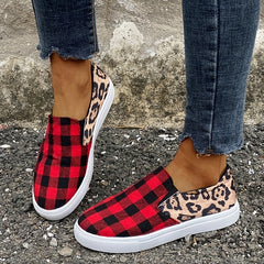 Leopard Print & Plaid Loafers Slip On Canvas Shoes