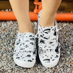 Women's Pumpkin Printed Shoes Lace Up Low Round Toe Lightweight Canvas Flat Shoe