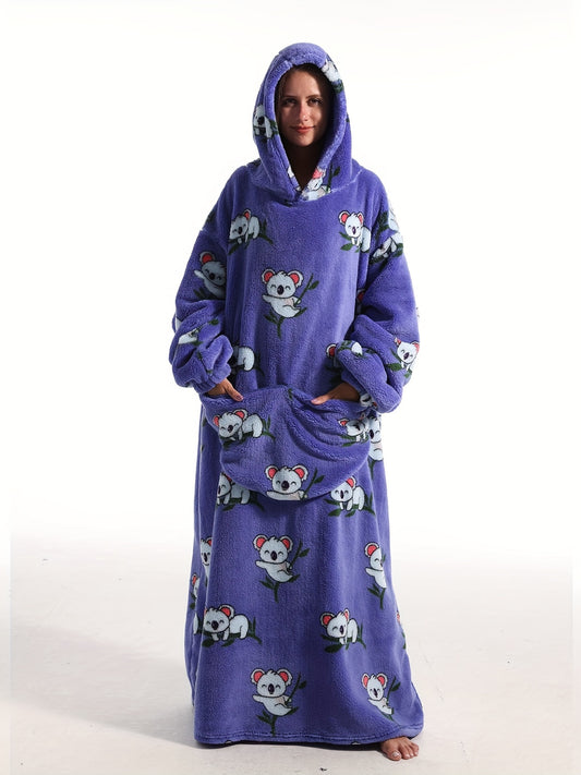  Sherpa Fleece Hooded TV Blanket with Pockets & Koala Print Nightgown