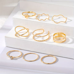 Geometric Ring Set Inlaid Rhinestone Hip Hop Finger Jewelry