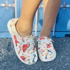 Women's Mushrooms Pattern Flat Shoes Lace Up Round Toe Slip On Canvas Shoes