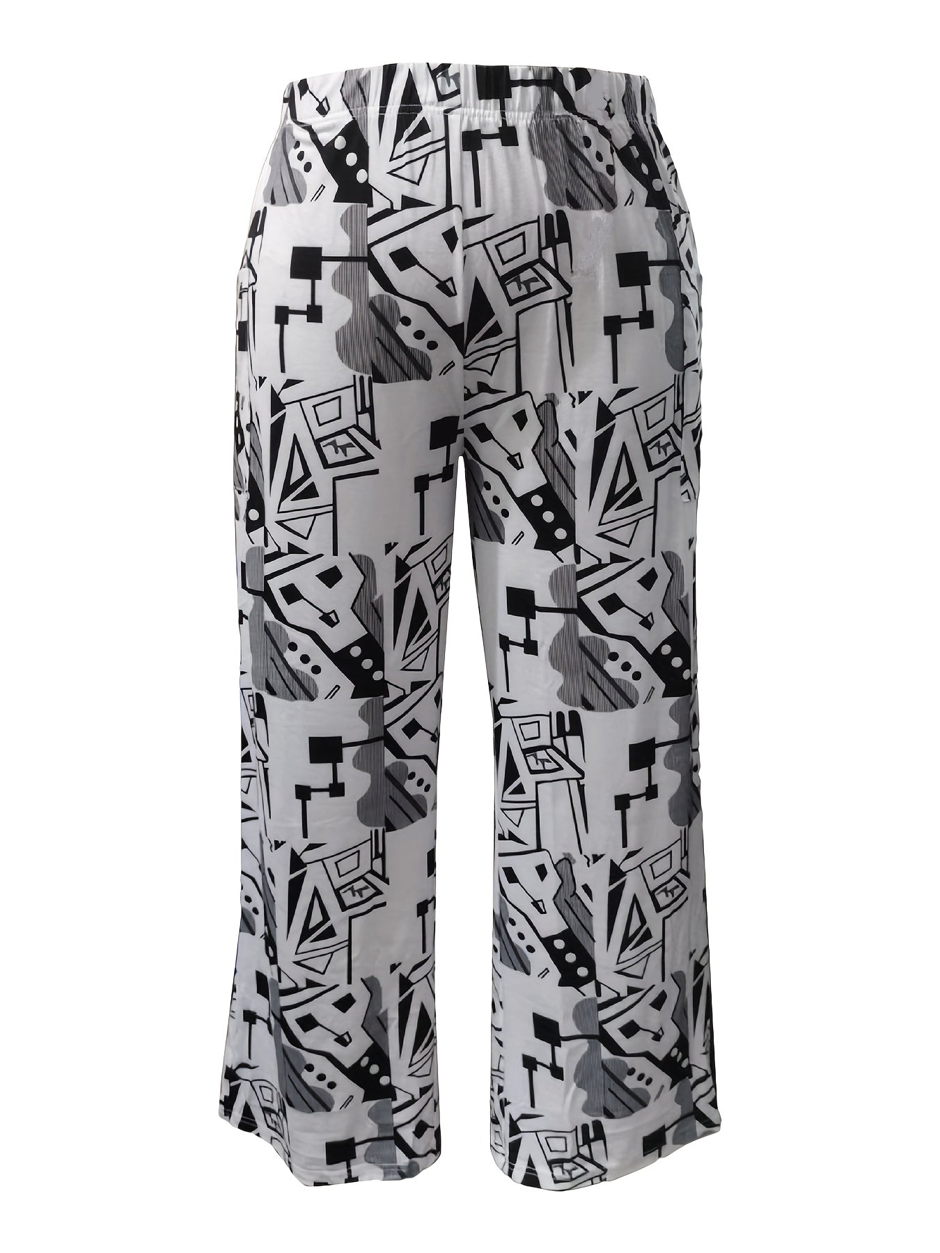  Random Print Wide Leg Trousers with Pockets