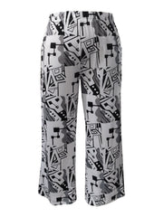  Random Print Wide Leg Trousers with Pockets