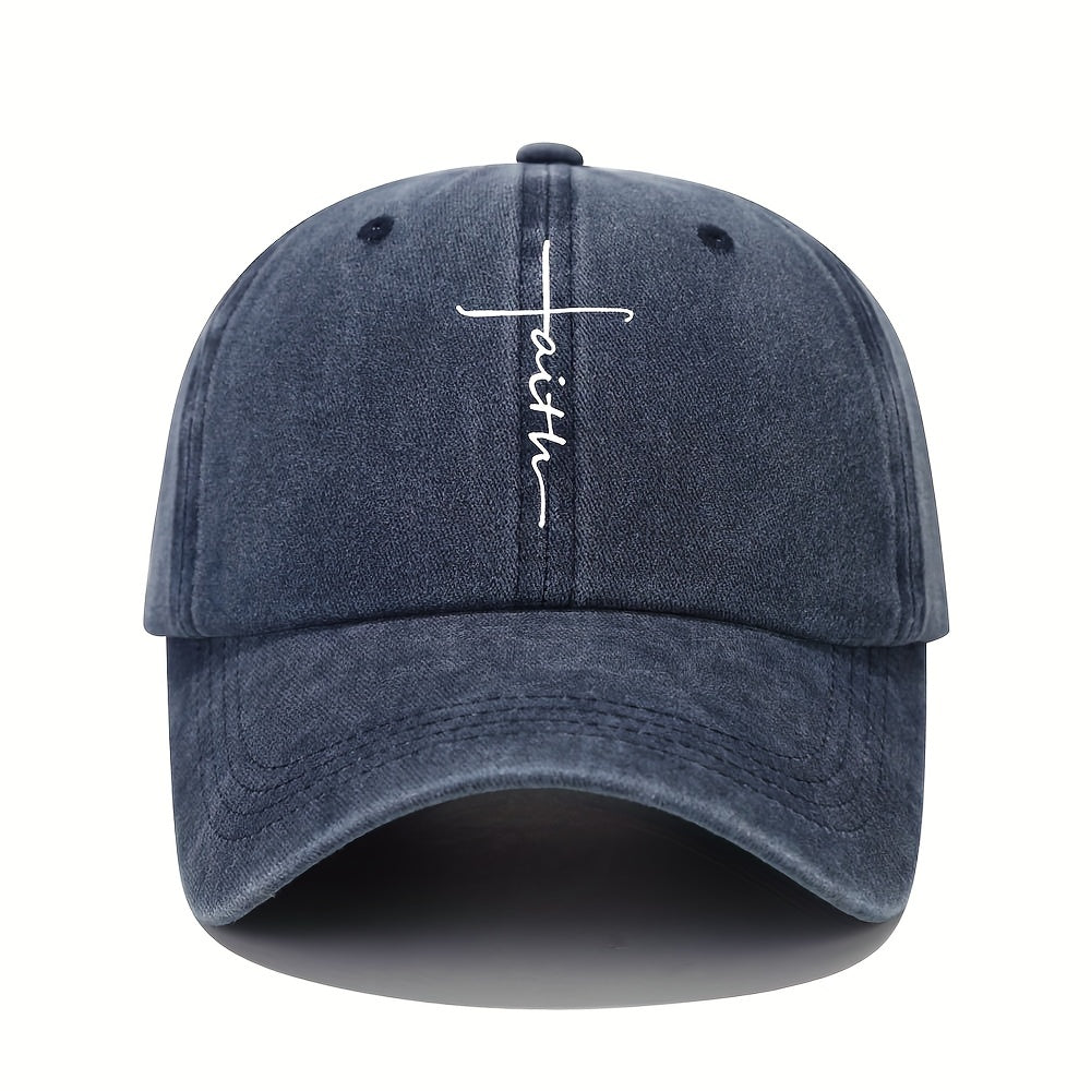 Vintage Distressed Baseball Cap With Faith Letter Sun Print