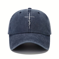 Vintage Distressed Baseball Cap With Faith Letter Sun Print