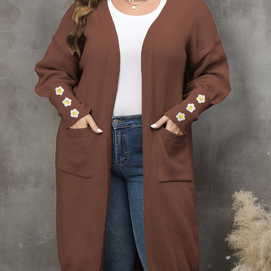 Women's Plus Daisy Appliques Long Sleeve Cardigan