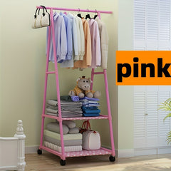 2-Layer Triangle Coat Rack Storage with Wheels Household Organizer