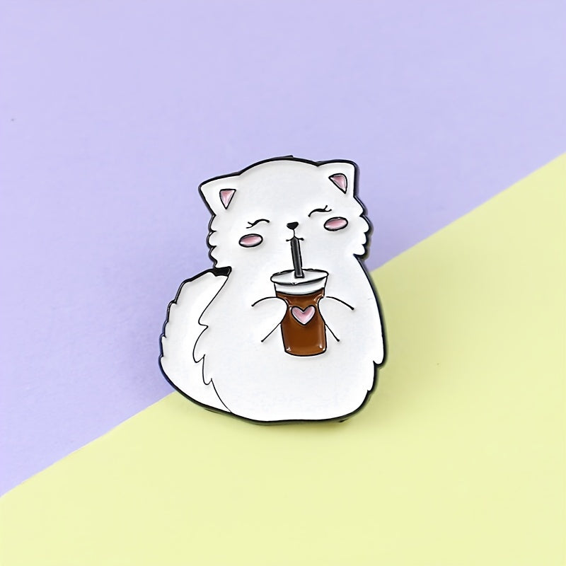 Cat Drinking Love Coffee Brooch Creative Accessory